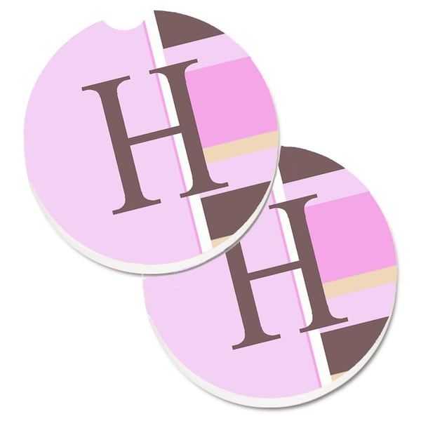 Carolines Treasures Letter H Initial Monogram Pink Stripes Cup Holder Car Coaster, 2PK CJ1005-HCARC - main